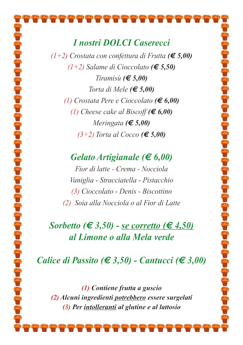 Lista DOLCI osteria 