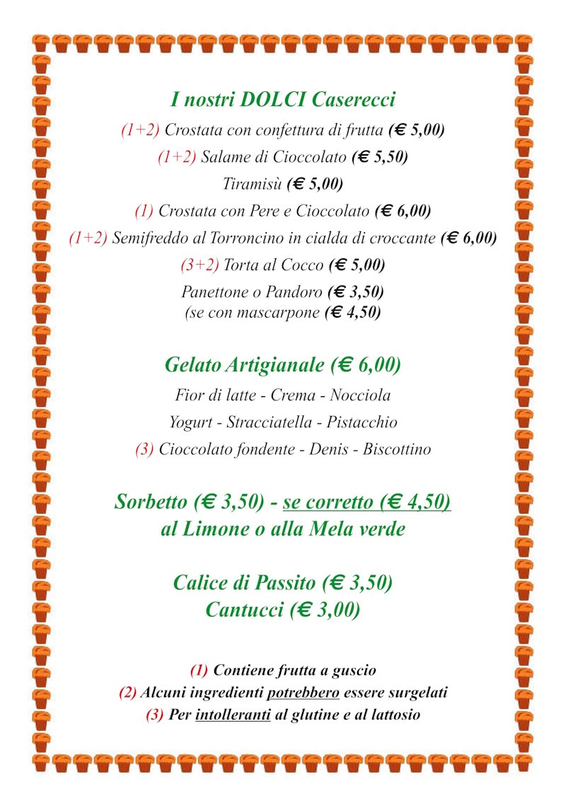 Lista DOLCI osteria 