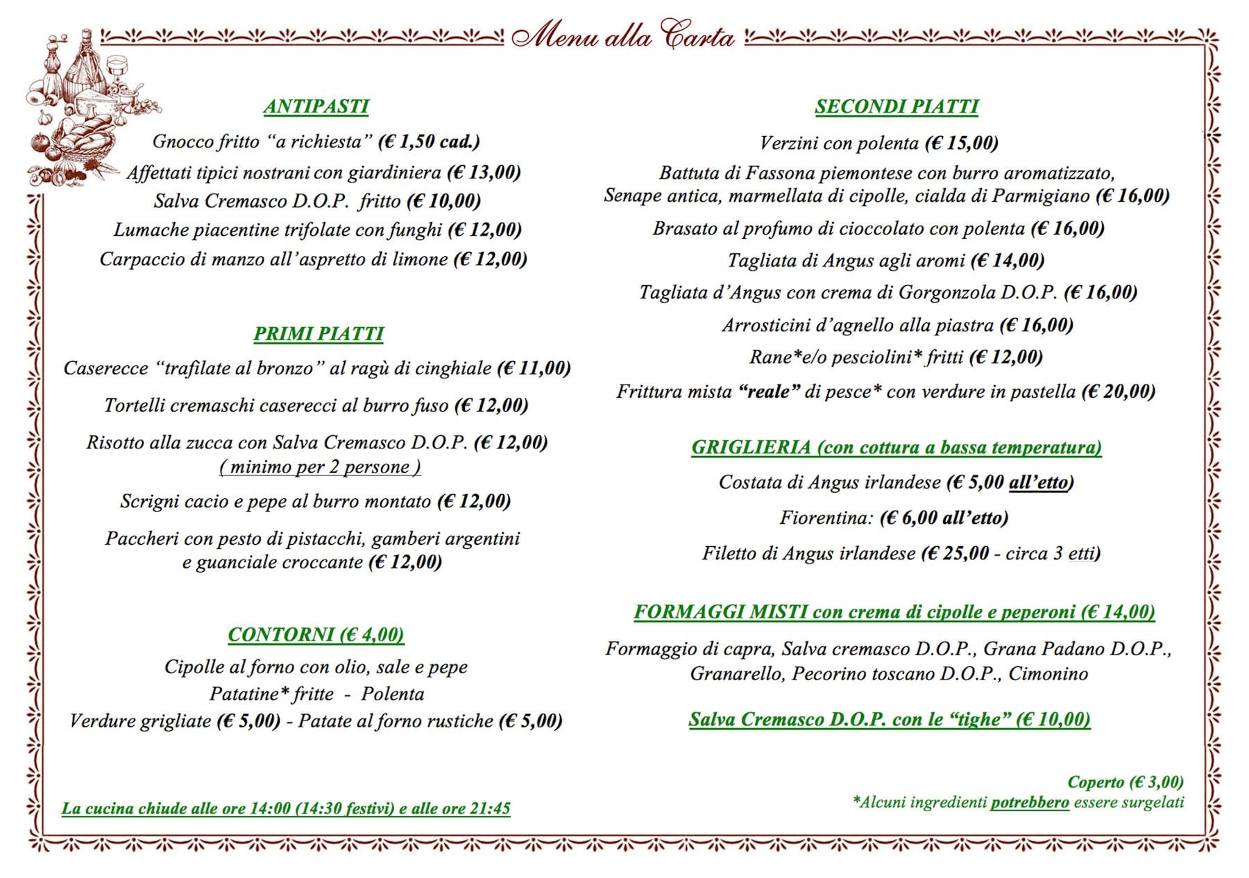 Menu alla Carta Menu alla Carta osteria